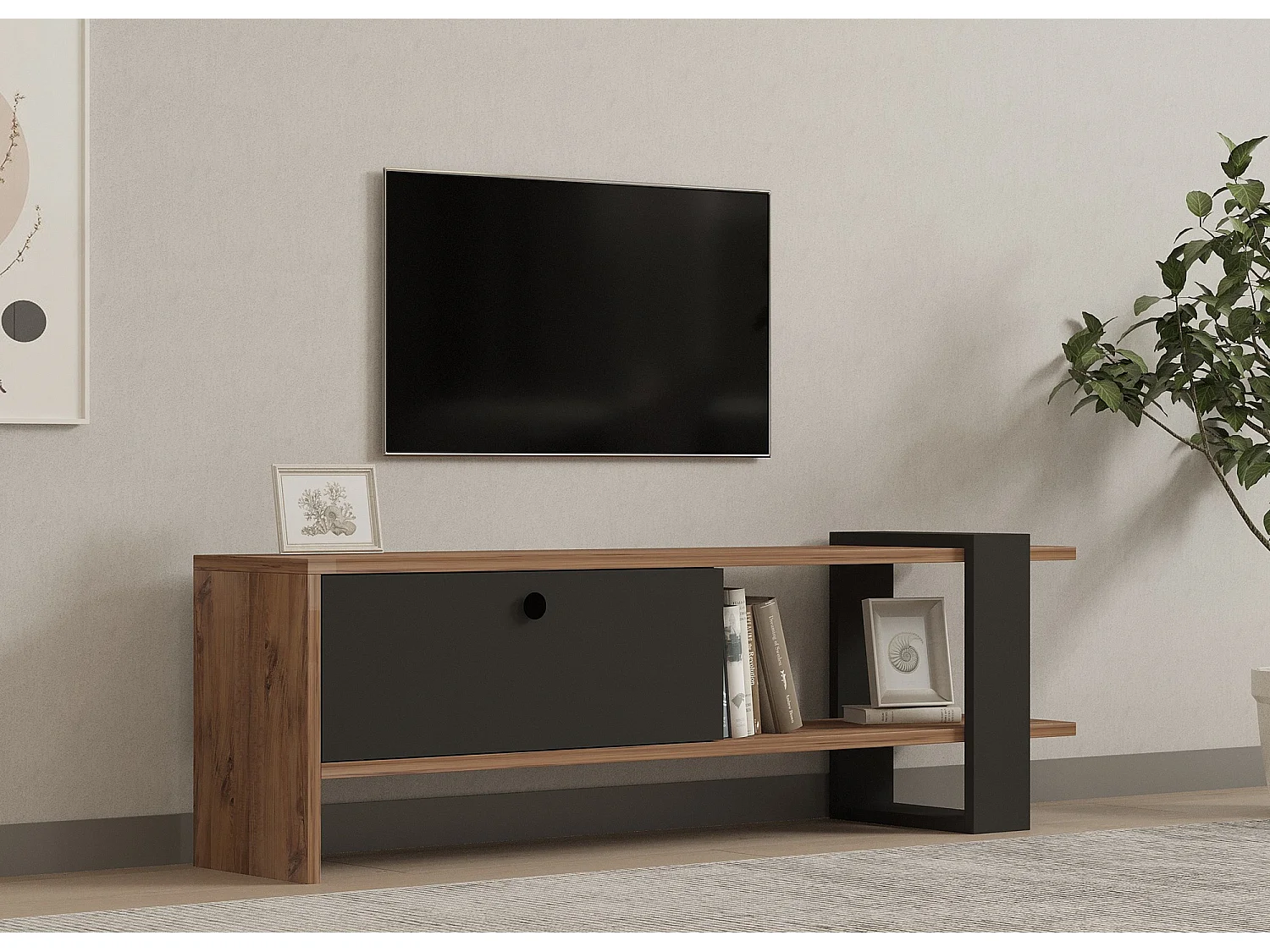 Meuble TV en bois "Ova" - 120 x 25 x 36 cm - ChêneAnthracite
