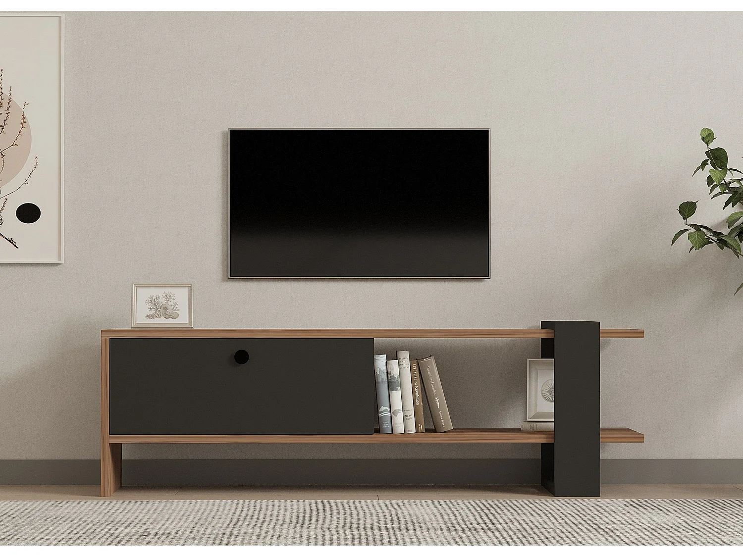 Meuble TV en bois "Ova" - 120 x 25 x 36 cm - ChêneAnthracite