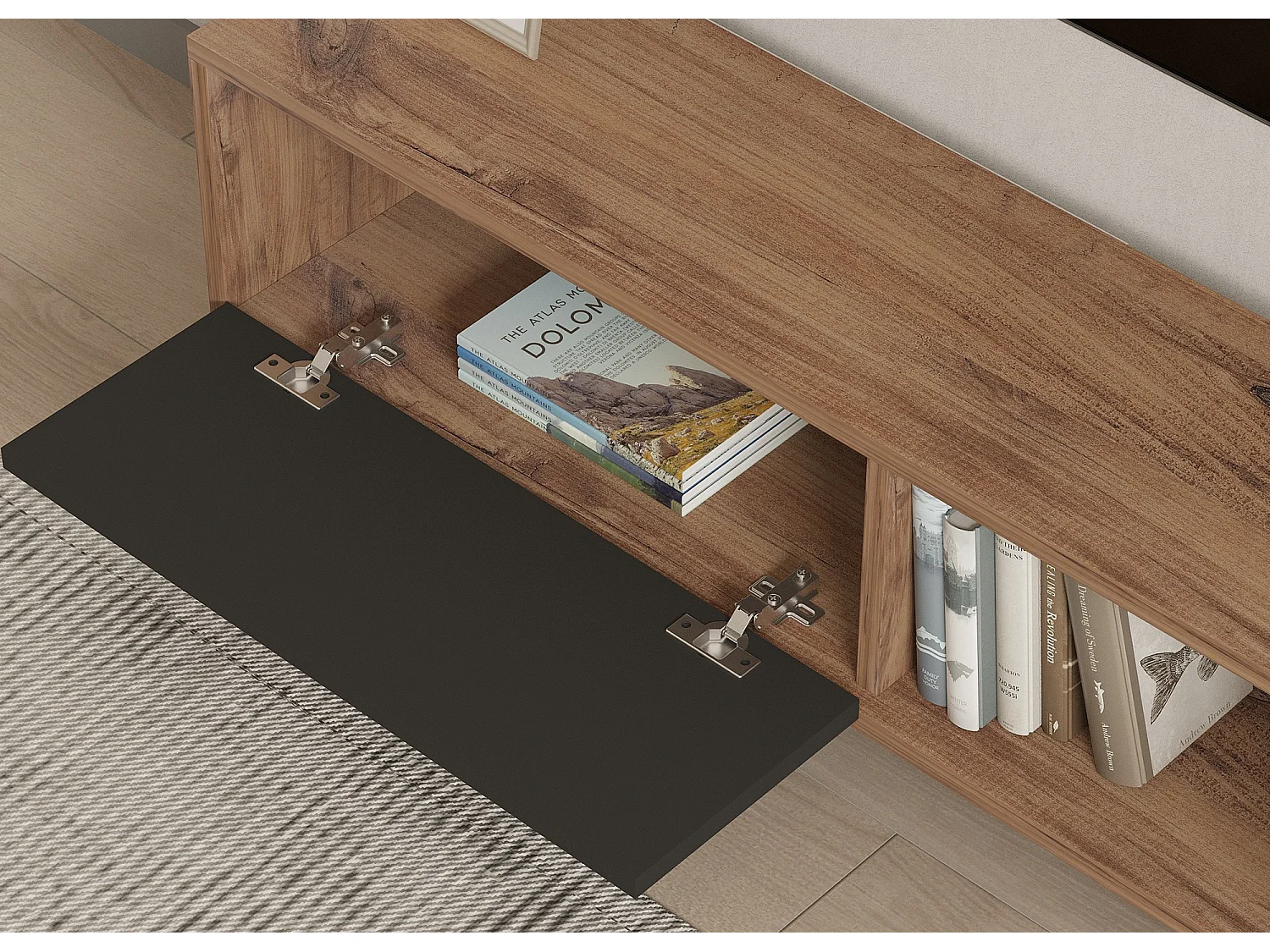 Mobile TV in legno "Ova" - 120 x 25 x 36 cm - Rovere antracite