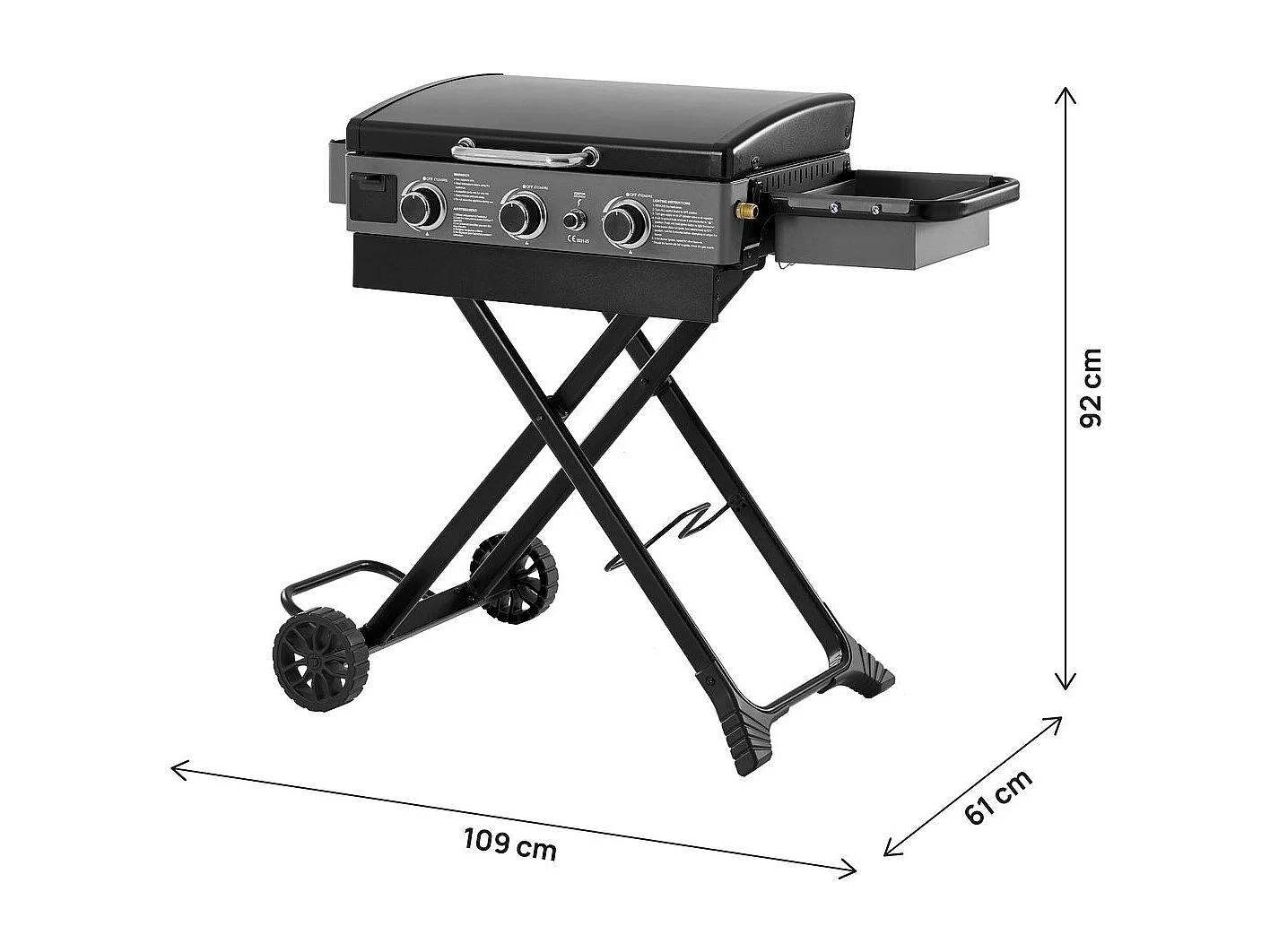 Plancha à gaz avec chariot pliable et portable "Firo" - 7,5 kw - Nero