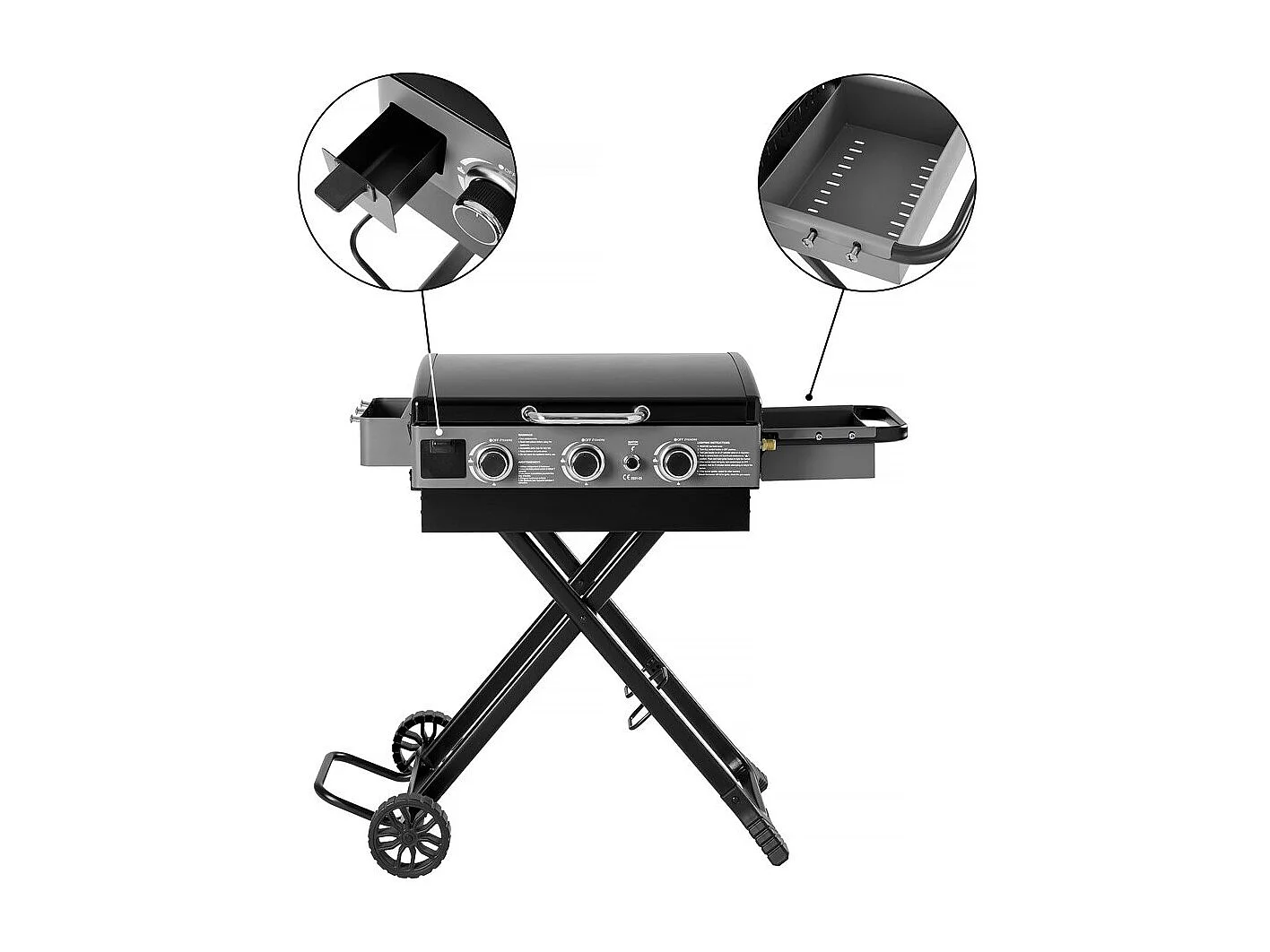 Plancha à gaz avec chariot pliable et portable "Firo" - 7,5 kw - Nero