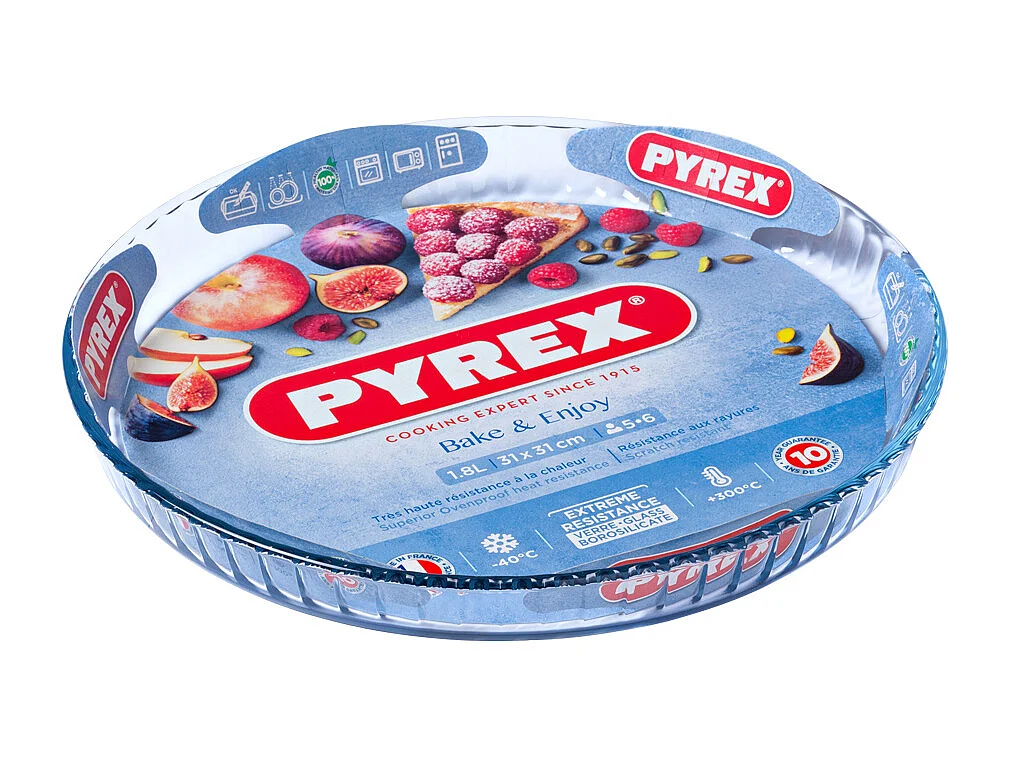 Molde plano de tarta para horno Classic Pyrex redondo vidrio Ø31x4 cm