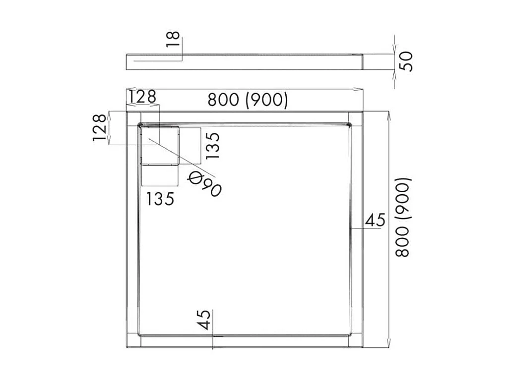 Duschwanne Stabildense® Ultralight Premium Duschwanne QUANTI SCHWARZ 90x100 cm
