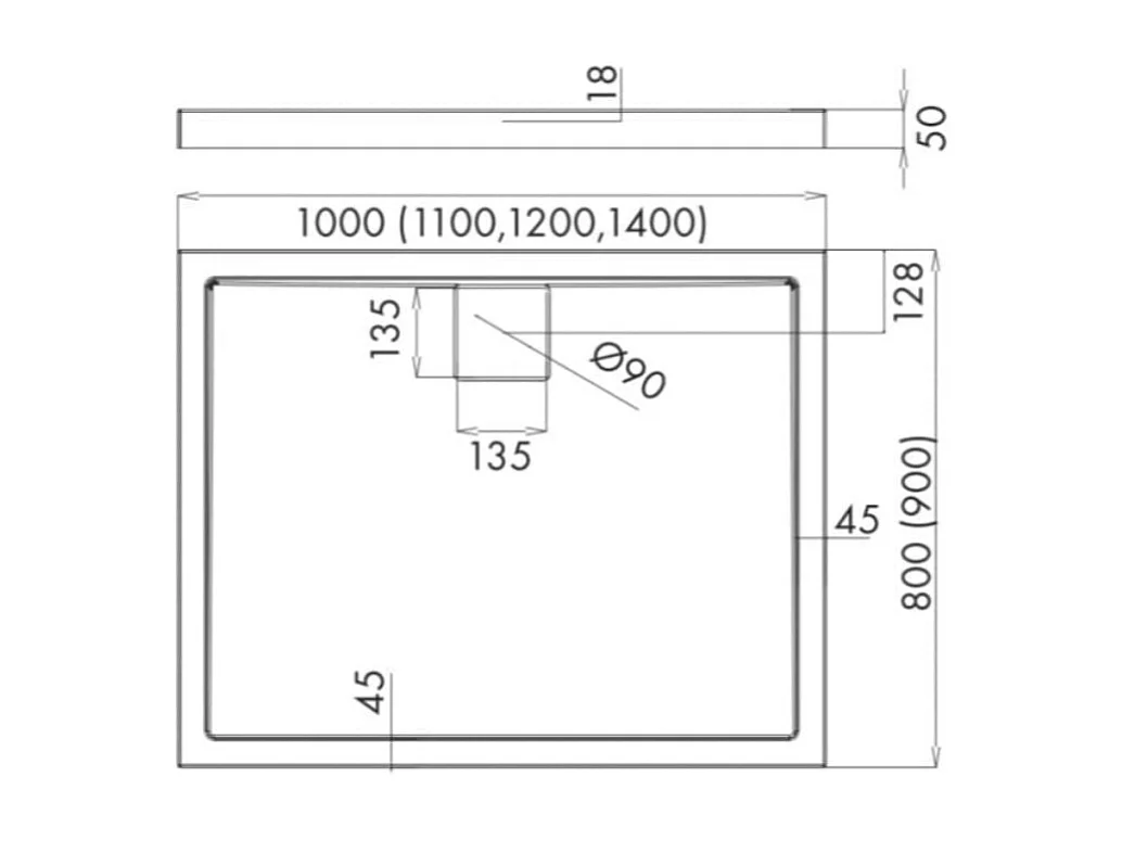 Duschwanne Stabildense® Ultralight Premium Duschwanne QUANTI SCHWARZ 90x120 cm