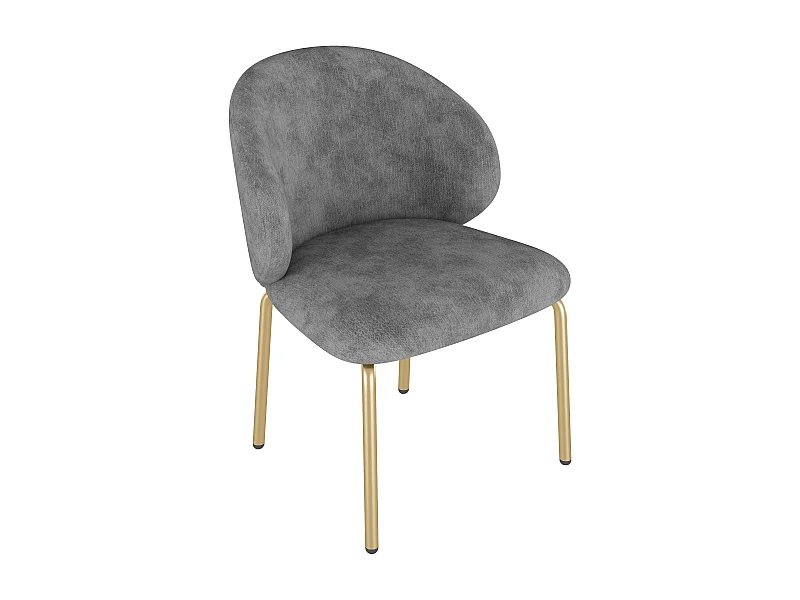 Chaise de salle à manger, assise rembourrée, pieds en fer, chenille gris