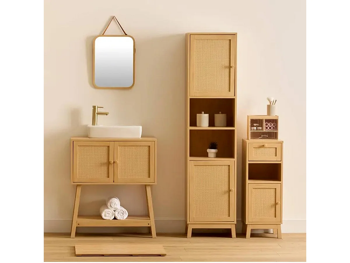 Meuble Bas Salle de Bain "Cane" 80cm Naturel