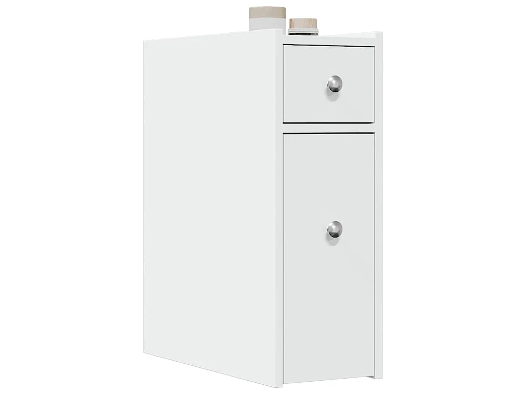 Armoire de salle de bain étroite avec roulettes blanc