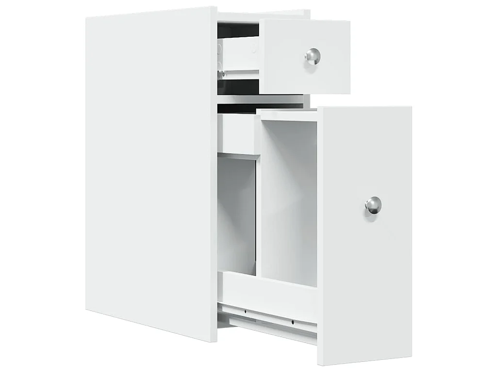 Armoire de salle de bain étroite avec roulettes blanc