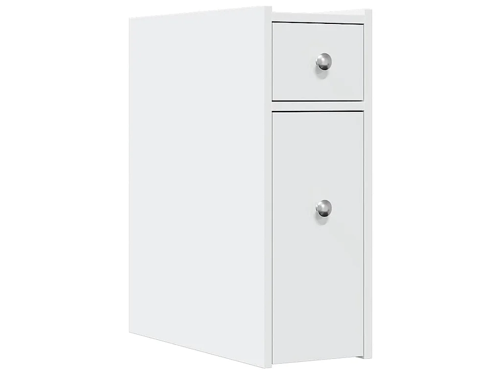 Armoire de salle de bain étroite avec roulettes blanc