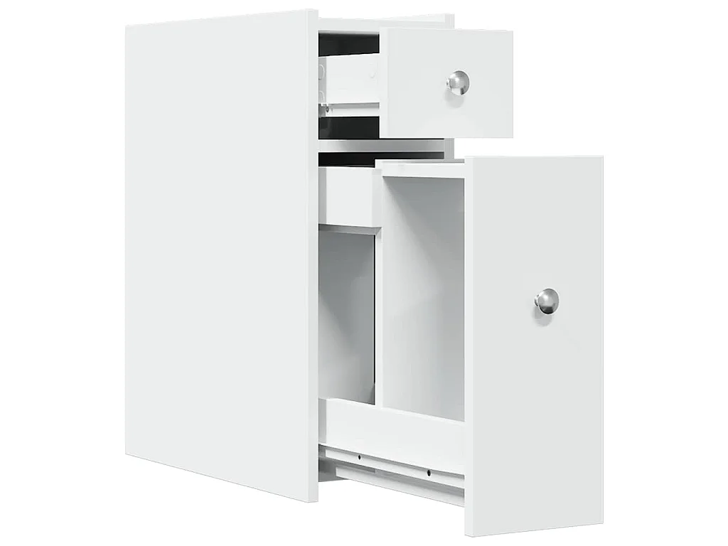 Armoire de salle de bain étroite avec roulettes blanc