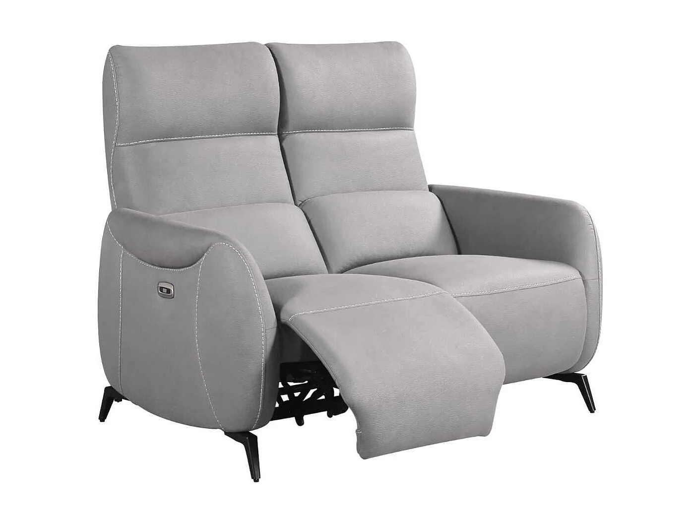 Canapé 2 places relax électrique tissu micro peau ultra doux gris clair - SMALK