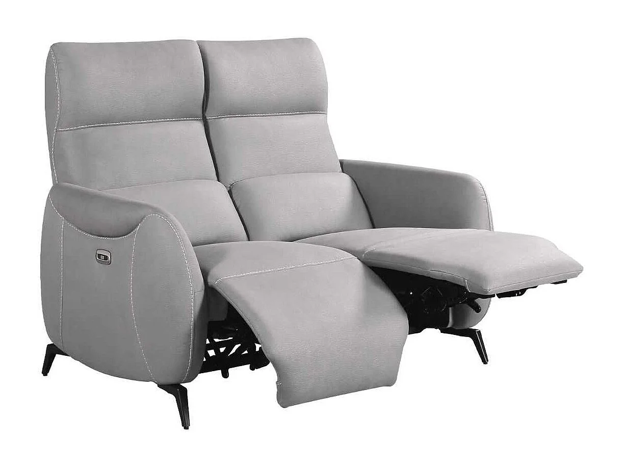 Canapé 2 places relax électrique tissu micro peau ultra doux gris clair - SMALK