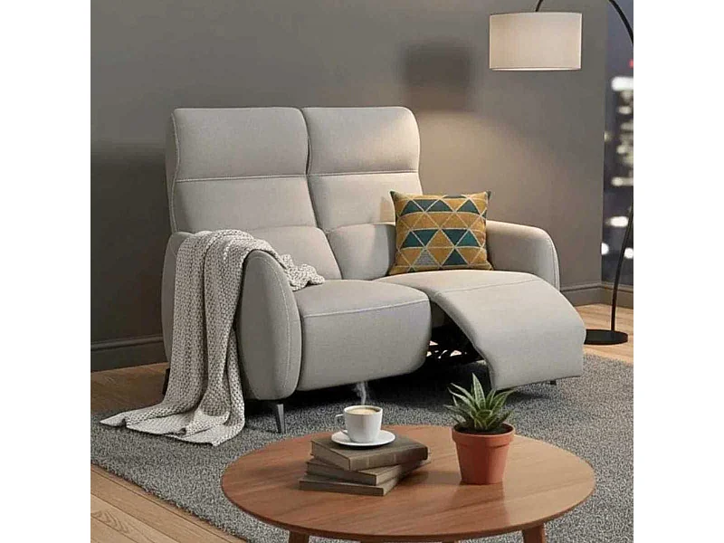 Canapé 2 places relax électrique tissu micro peau ultra doux gris clair - SMALK