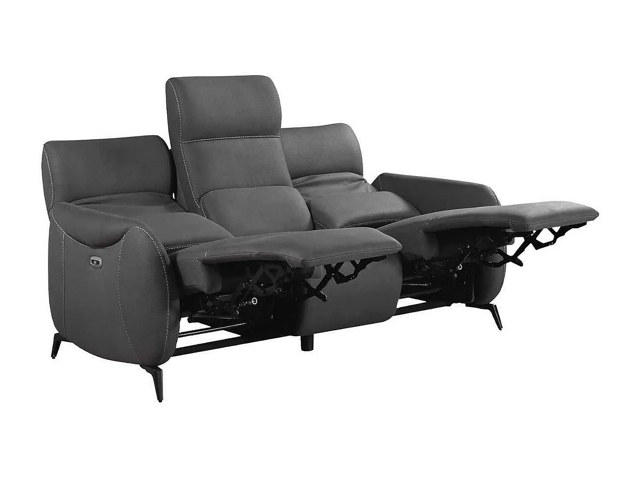 Canapé 3 places relax électrique tissu micro peau ultra doux gris foncé avec tablette centrale - SMALK
