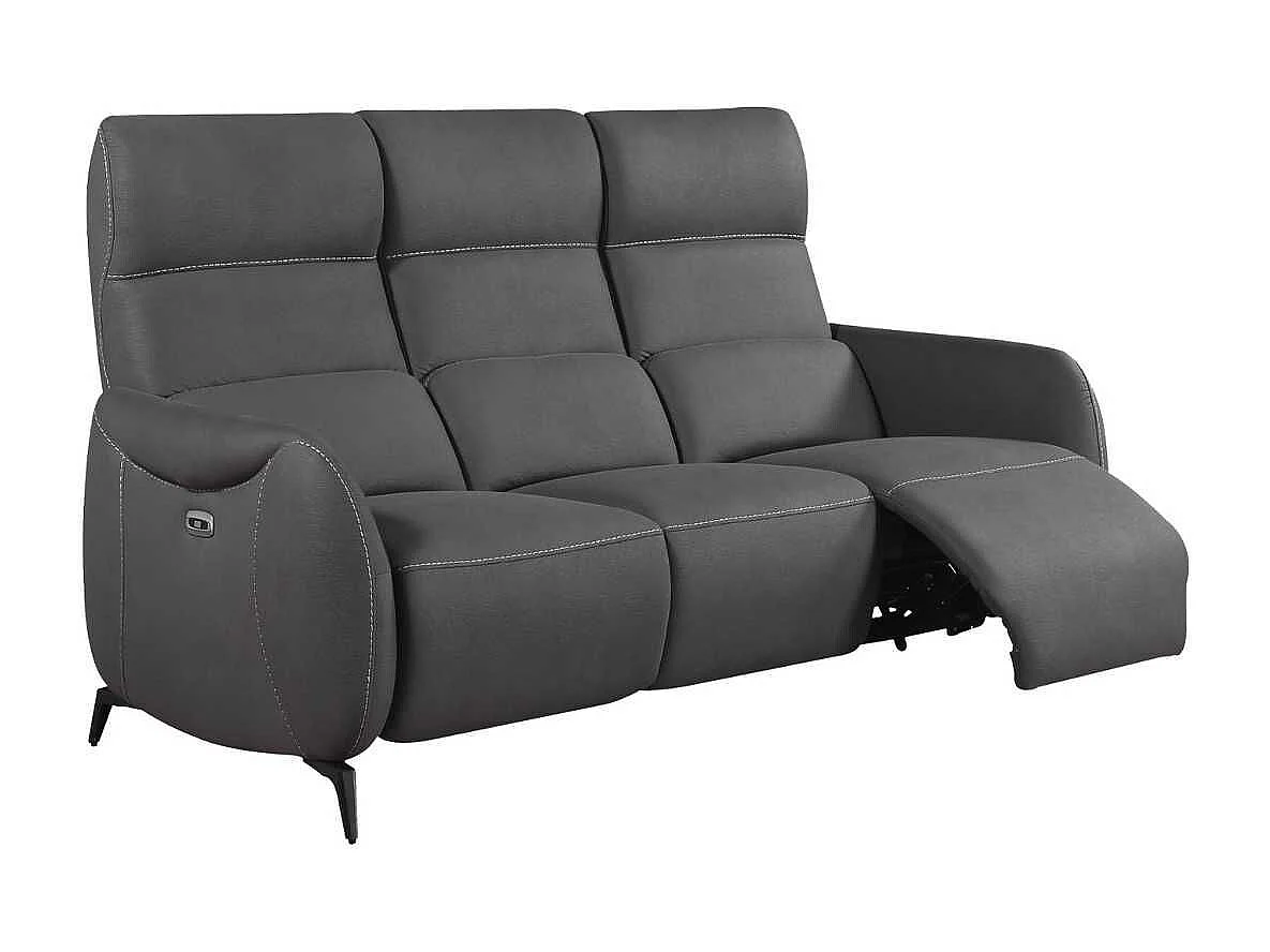Canapé 3 places relax électrique tissu micro peau ultra doux gris foncé avec tablette centrale - SMALK