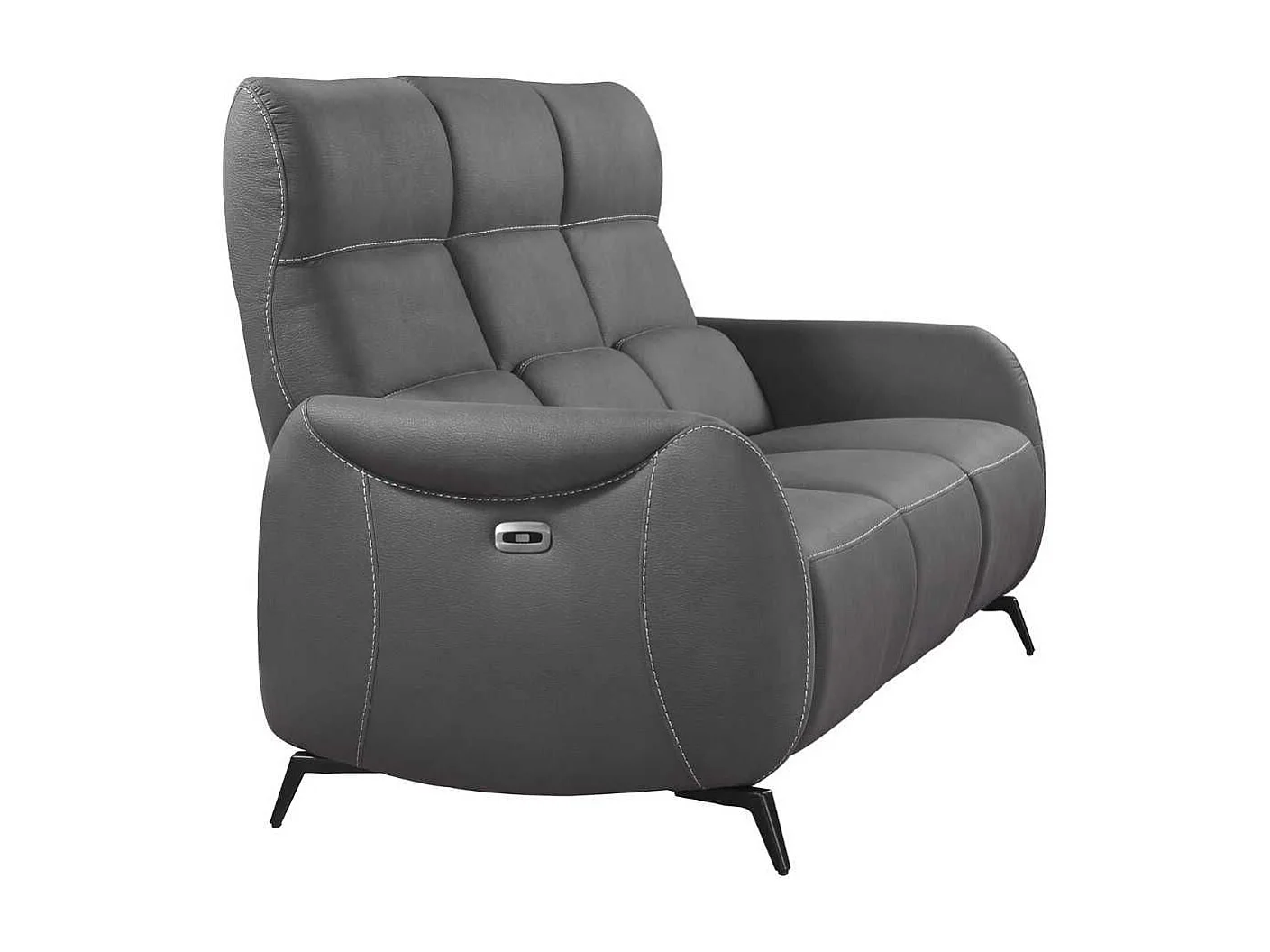 Canapé 3 places relax électrique tissu micro peau ultra doux gris foncé avec tablette centrale - SMALK