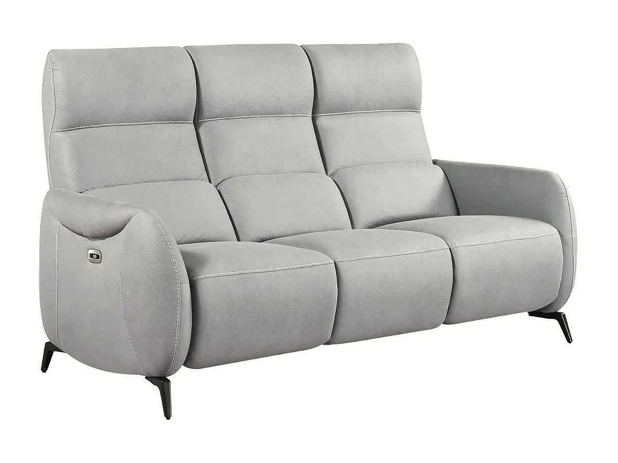 Canapé 3 places relax électrique tissu micro peau ultra doux gris clair avec tablette centrale - SMALK