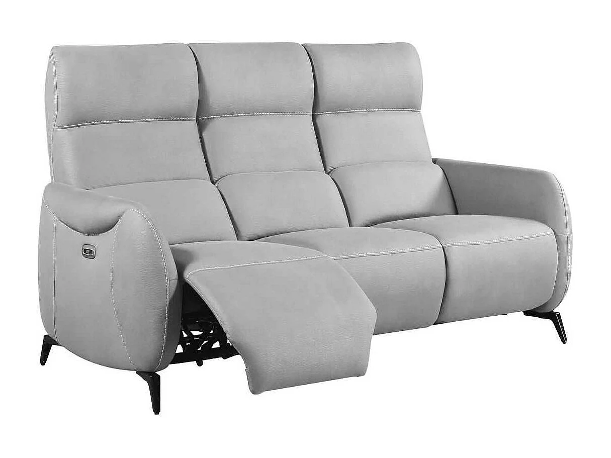 Canapé 3 places relax électrique tissu micro peau ultra doux gris clair avec tablette centrale - SMALK