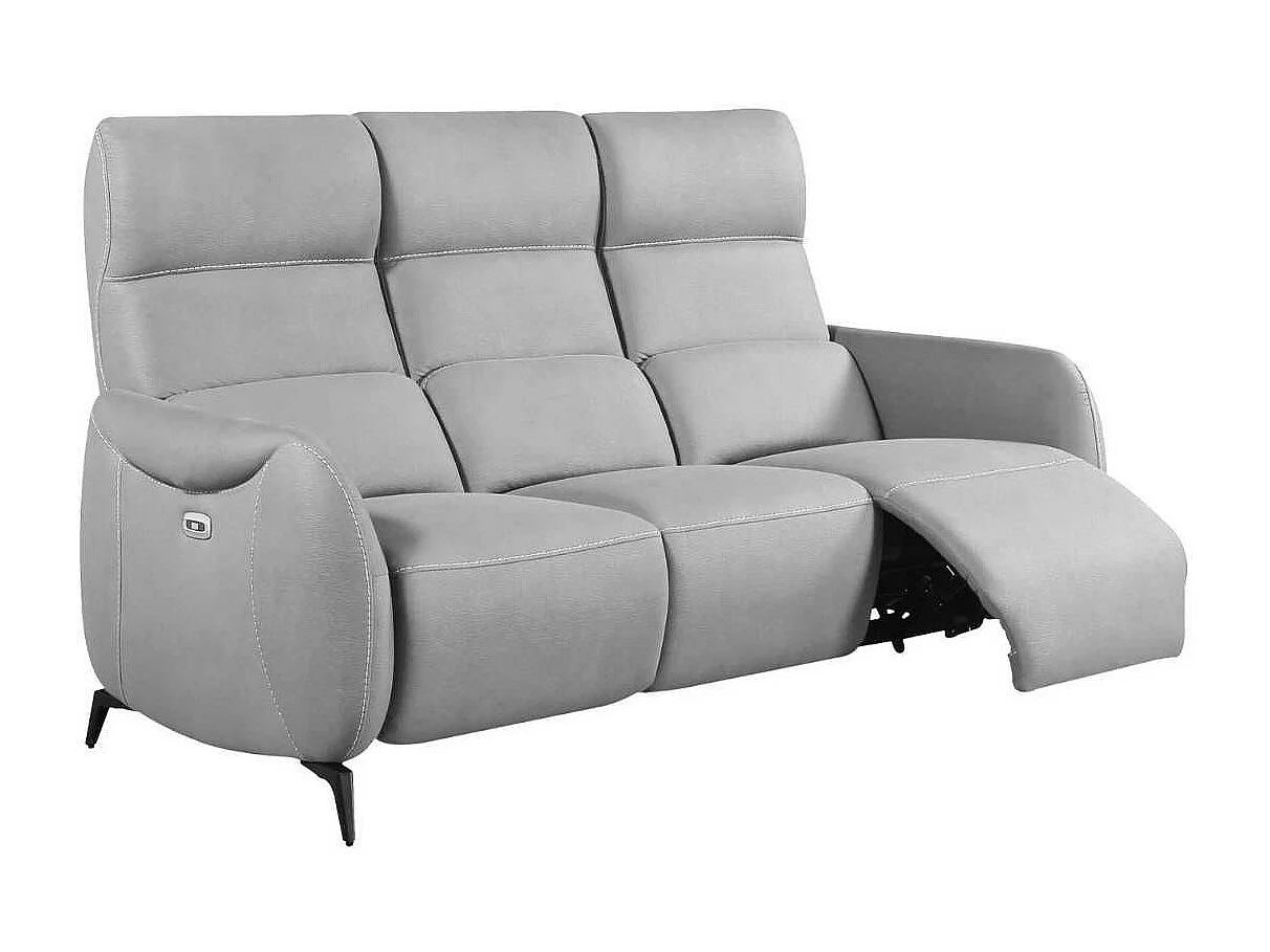 Canapé 3 places relax électrique tissu micro peau ultra doux gris clair avec tablette centrale - SMALK