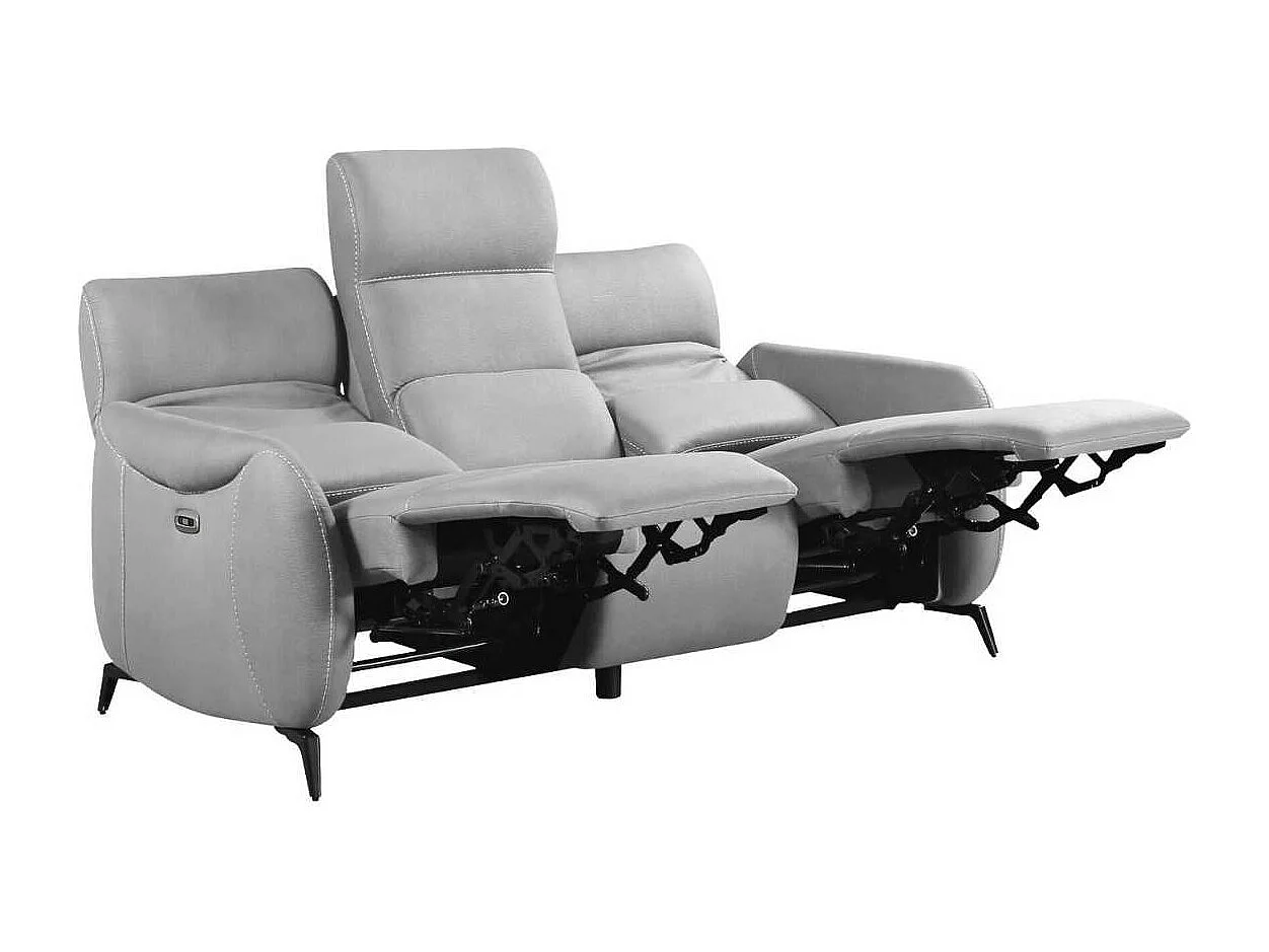 Canapé 3 places relax électrique tissu micro peau ultra doux gris clair avec tablette centrale - SMALK