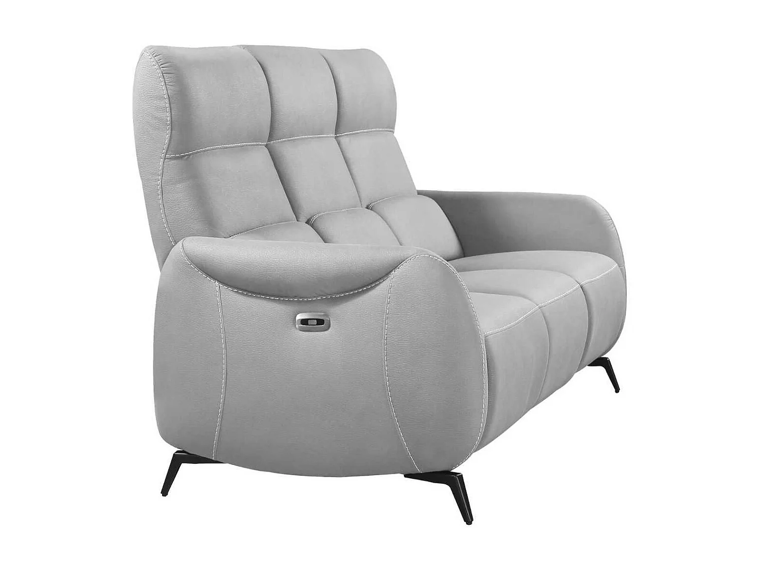 Canapé 3 places relax électrique tissu micro peau ultra doux gris clair avec tablette centrale - SMALK