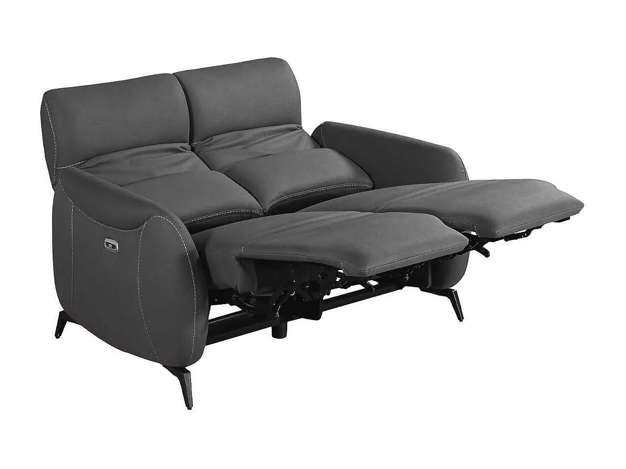 Canapé 2 places relax électrique tissu micro peau ultra doux gris foncé - SMALK