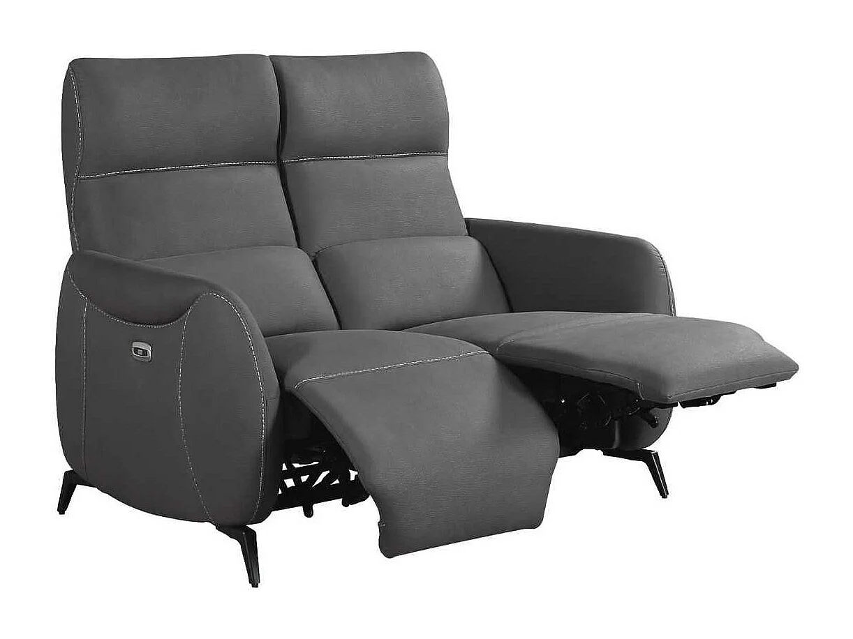 Canapé 2 places relax électrique tissu micro peau ultra doux gris foncé - SMALK