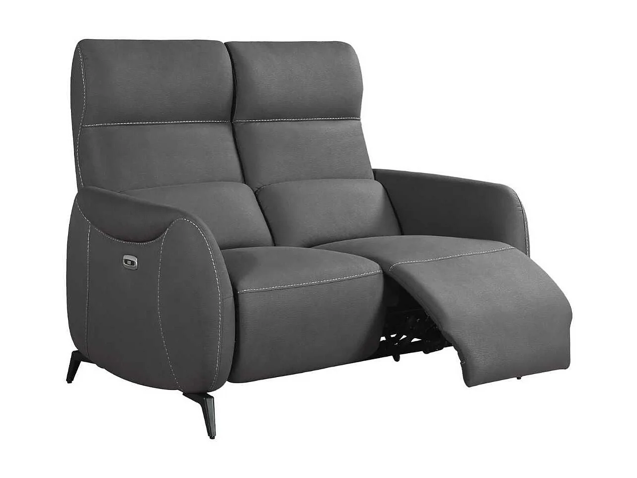 Canapé 2 places relax électrique tissu micro peau ultra doux gris foncé - SMALK