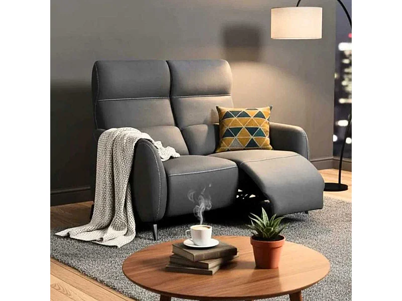 Canapé 2 places relax électrique tissu micro peau ultra doux gris foncé - SMALK