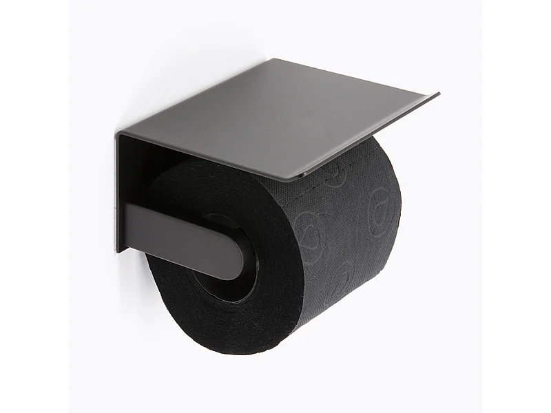 Dérouleur papier toilette tout en inox noir, belle finition matte. Avec tablette pour déposer lunettes, smartphone. - BATHBAZAAR