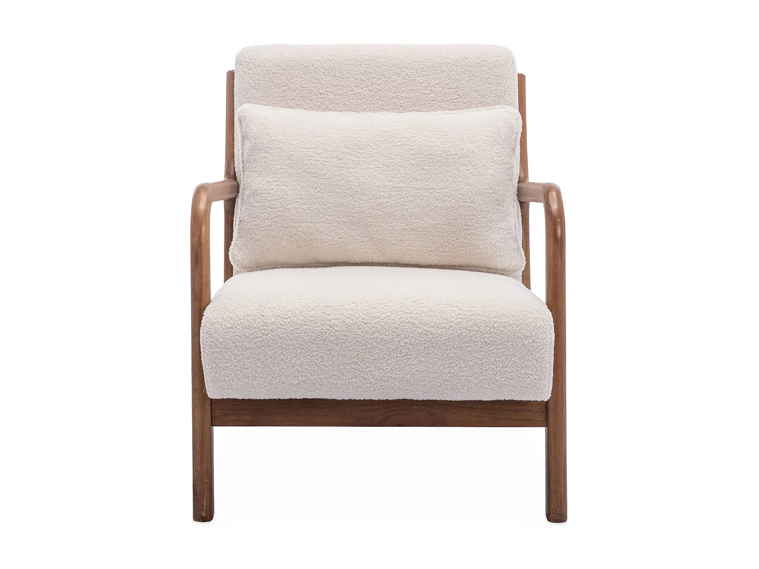 Banquette 2 places + Fauteuil bouclette en bois d'hévéa teinté noyer clair