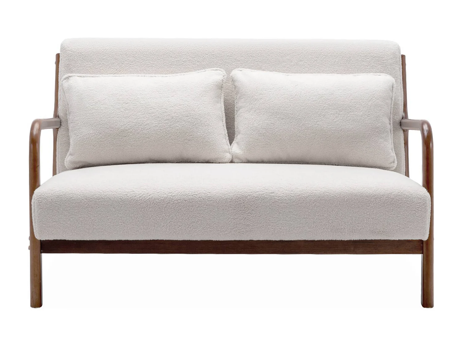 Banquette 2 places + Fauteuil bouclette en bois d'hévéa teinté noyer clair