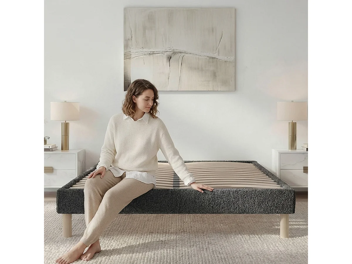 Sommier à lattes laine bouclée gris foncé BIANCA - 140 x 190 cm