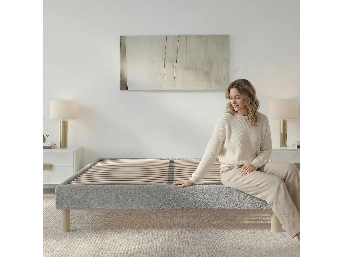 Sommier à lattes laine bouclée gris clair BIANCA - 180 x 200 cm