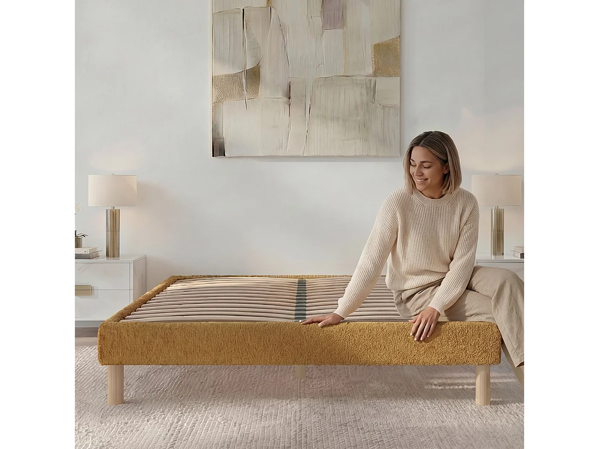 Sommier à lattes laine bouclée jaune BIANCA - 160 x 200 cm