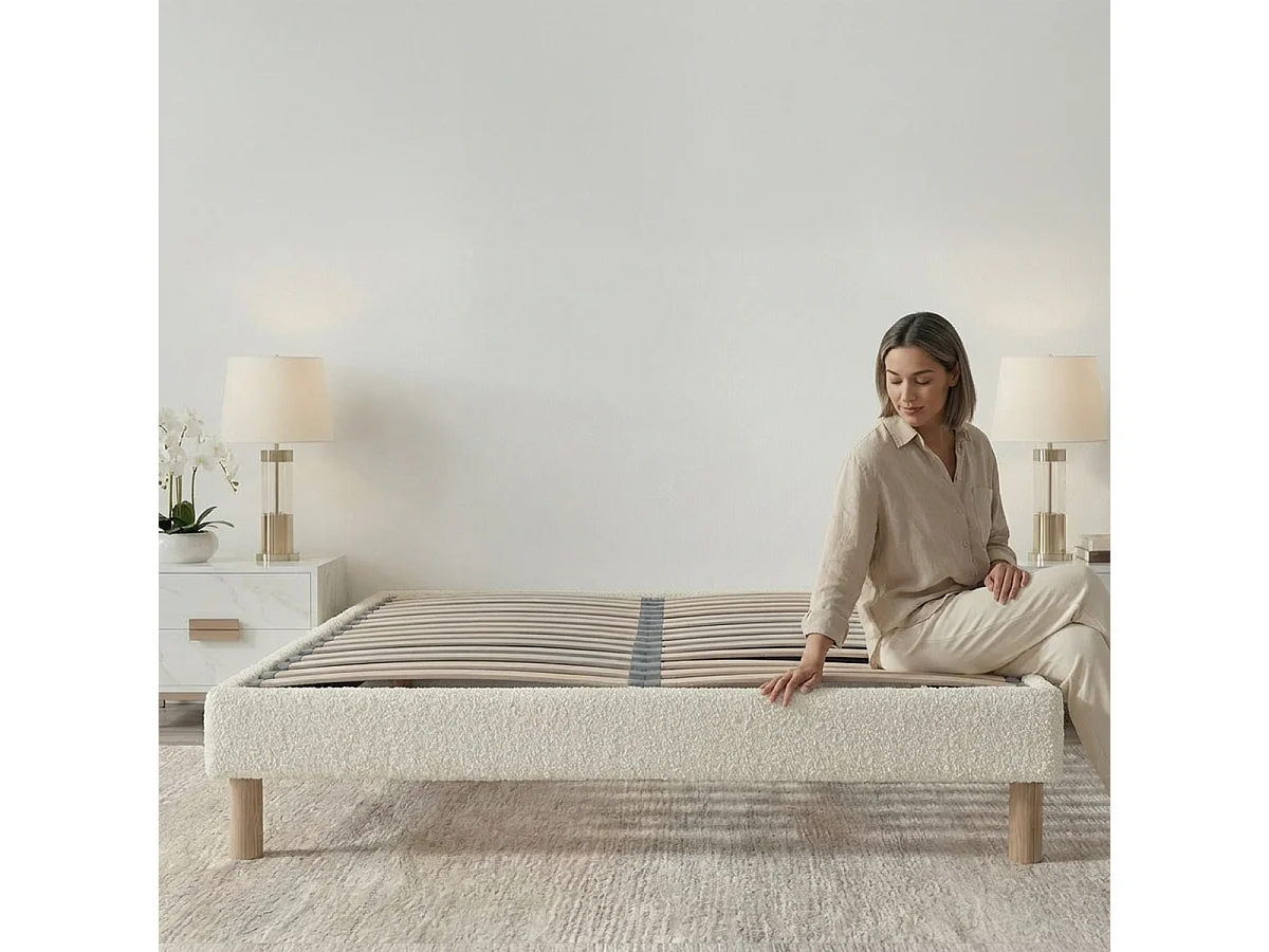 Sommier à lattes Laine bouclée blanc BIANCA - 140 x 200 cm