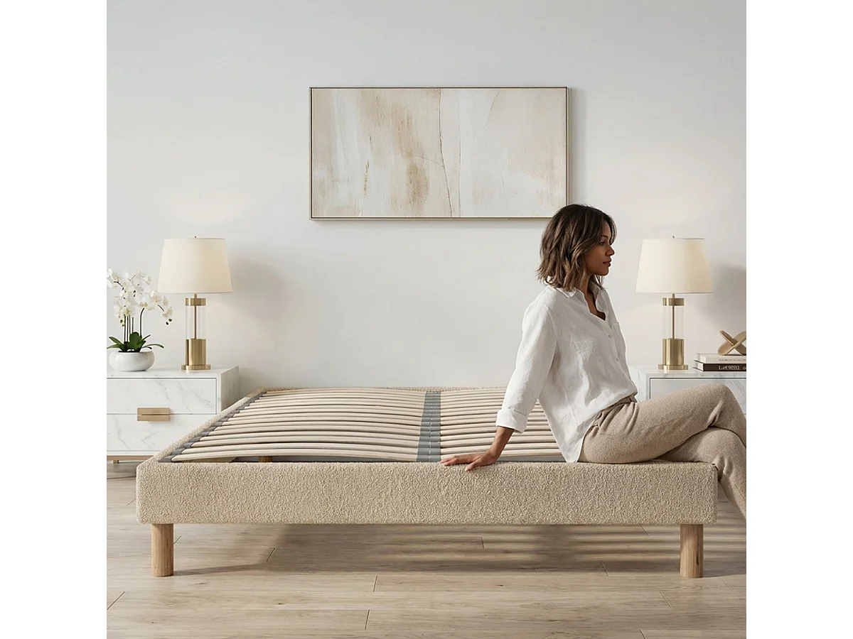Sommier à lattes BIANCA 140x190 cm - laine bouclée taupe