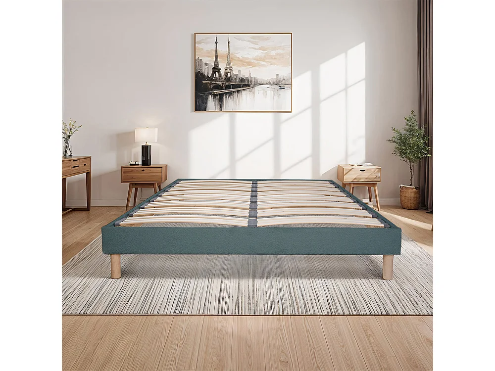 Sommier à lattes laine bouclée bleu BIANCA - 140 x 200 cm
