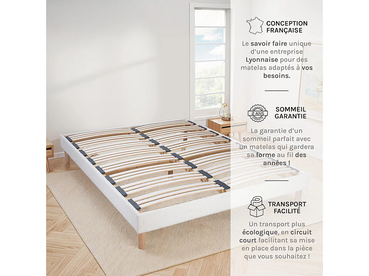 Sommier à lattes Laine bouclée blanc BIANCA - 180 x 200 cm