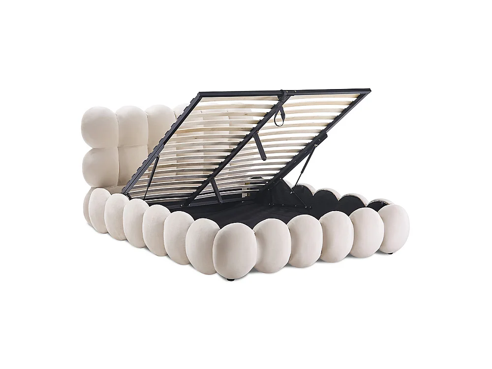 Lit coffre Megève velours beige 160x200 cm