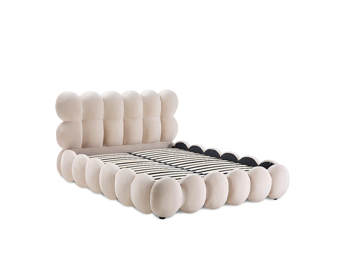 Lit coffre Megève velours beige 160x200 cm