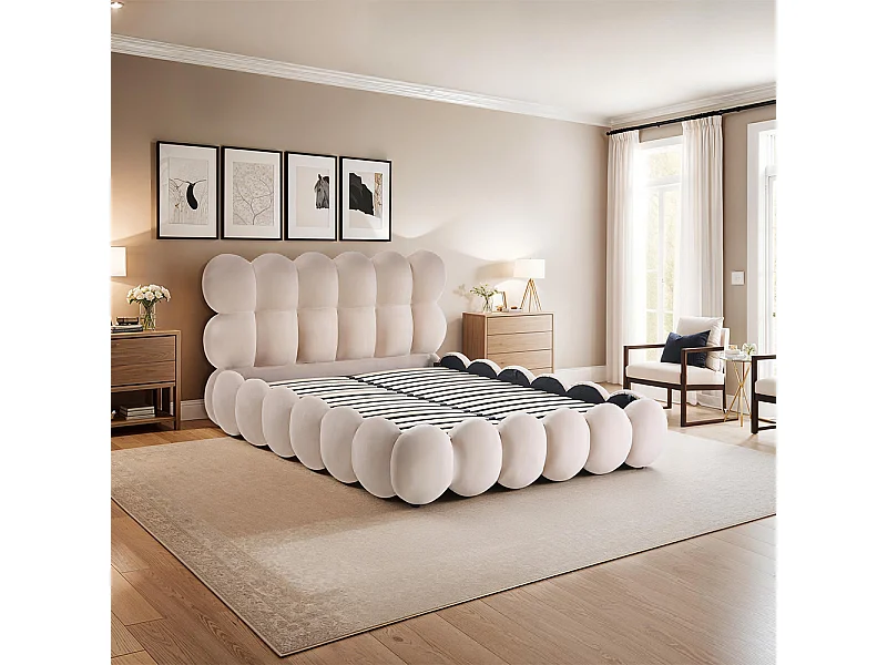 Lit coffre Megève velours beige 180x200 cm