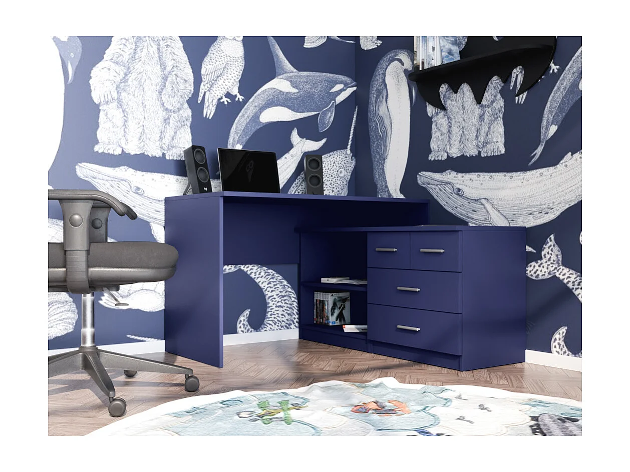 Scrivania angolare 120x120 cm con cassetti, armadietto e mensole – stile moderno – EMEBLAST