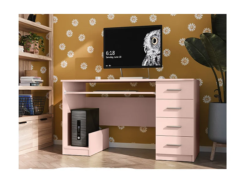 Bureau 130 cm avec tiroirs et étagère coulissante – moderne et pratique