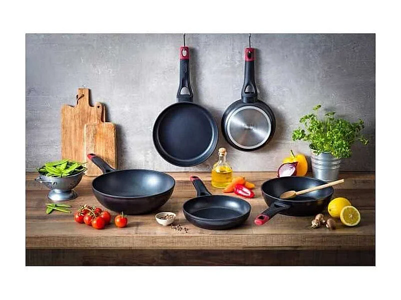 Sartén honda Óptima + Pyrex aluminio forjado negro Ø28 cm