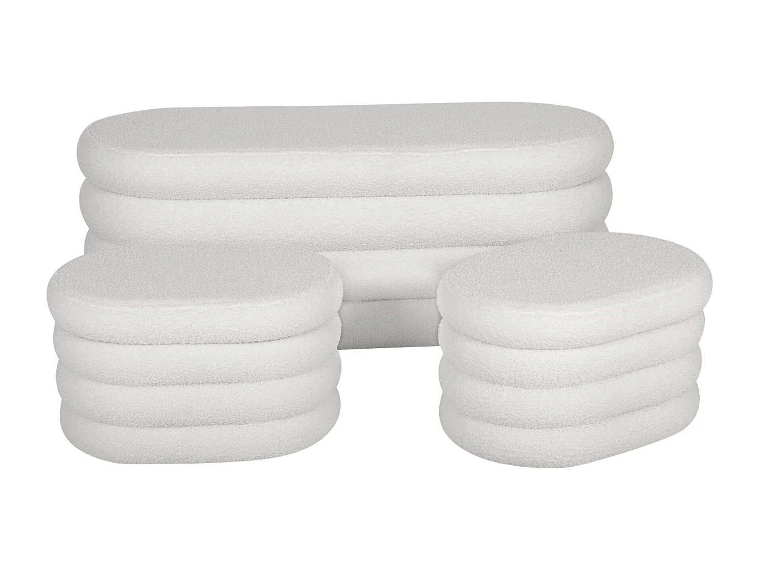 Banco cofre de almacenamiento borreguito con 2 puffs blanco