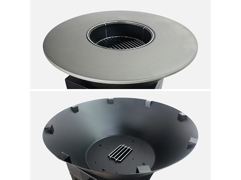 Brasero barbacoa con parrilla de cocción, espacio de almacenamiento,