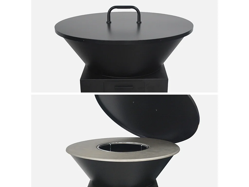 Brasero barbacoa con parrilla de cocción, espacio de almacenamiento,