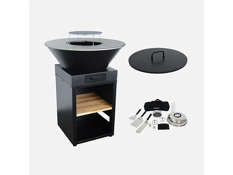 Brasero barbacoa con parrilla de cocción, espacio de almacenamiento,