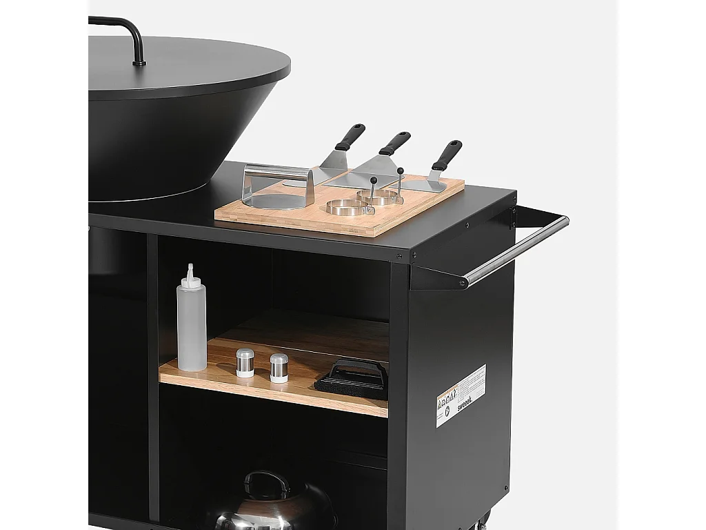 Brasero barbacoa, carrito con espacios de almacenamiento, tapa y